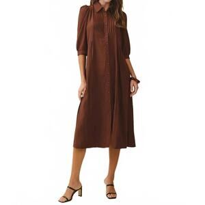 NEW TCEC pintuck midi dress in brown